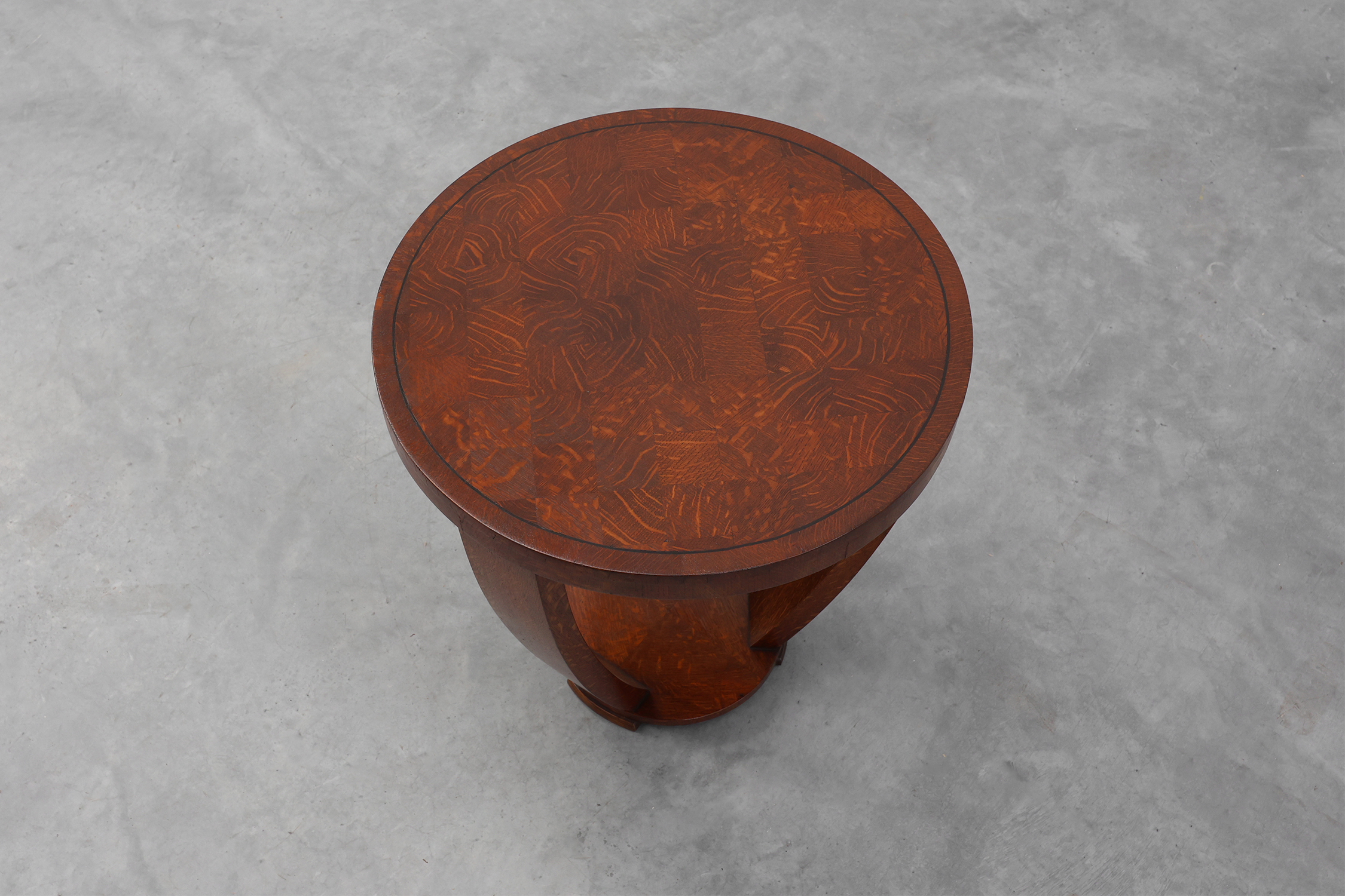 Art Deco side table in wood and chess style veneered top, France ca. 1940thumbnail